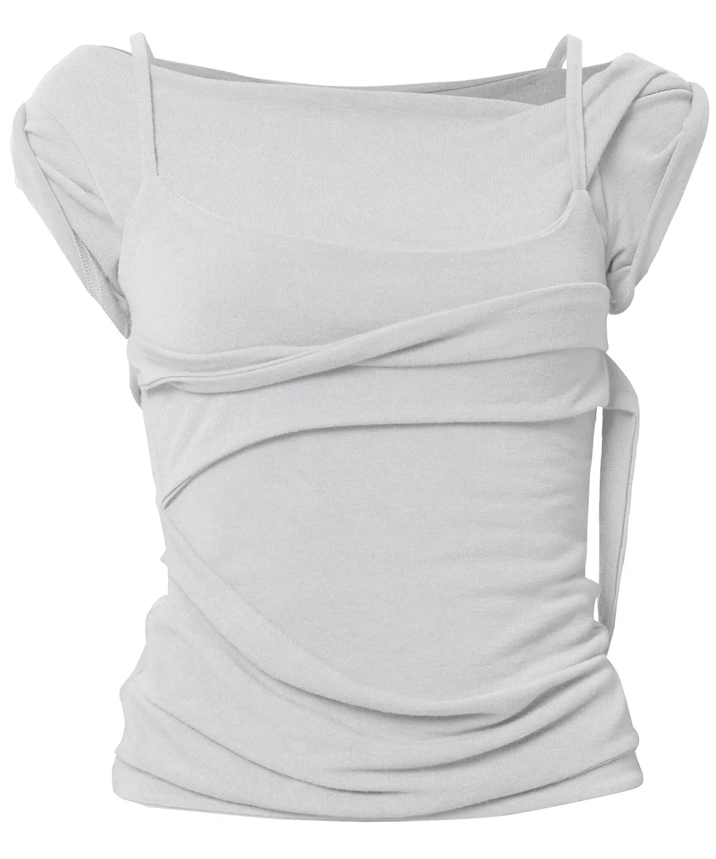 【Flare up】 Layered Bustier T-shirt [4 colors]