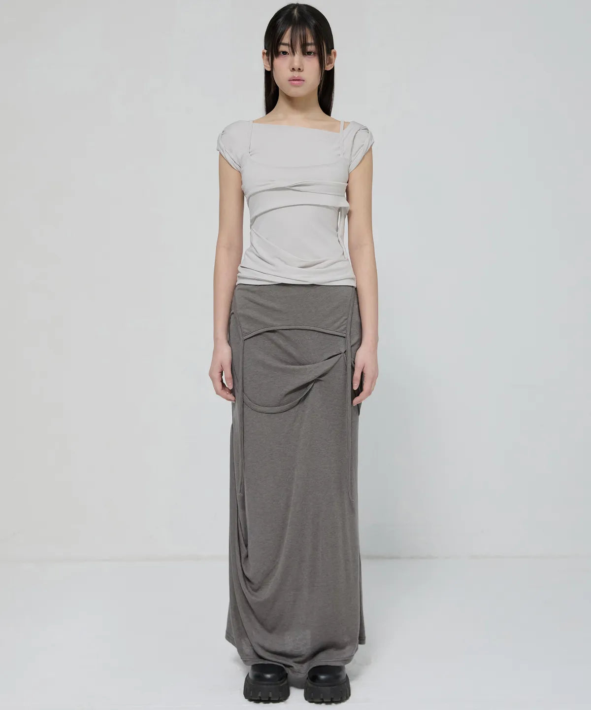 【Flare up】 Layered Bustier T-shirt [4 colors]
