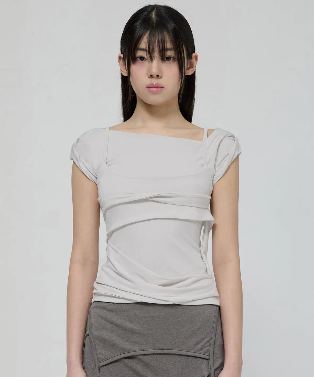 【Flare up】 Layered Bustier T-shirt [4 colors]