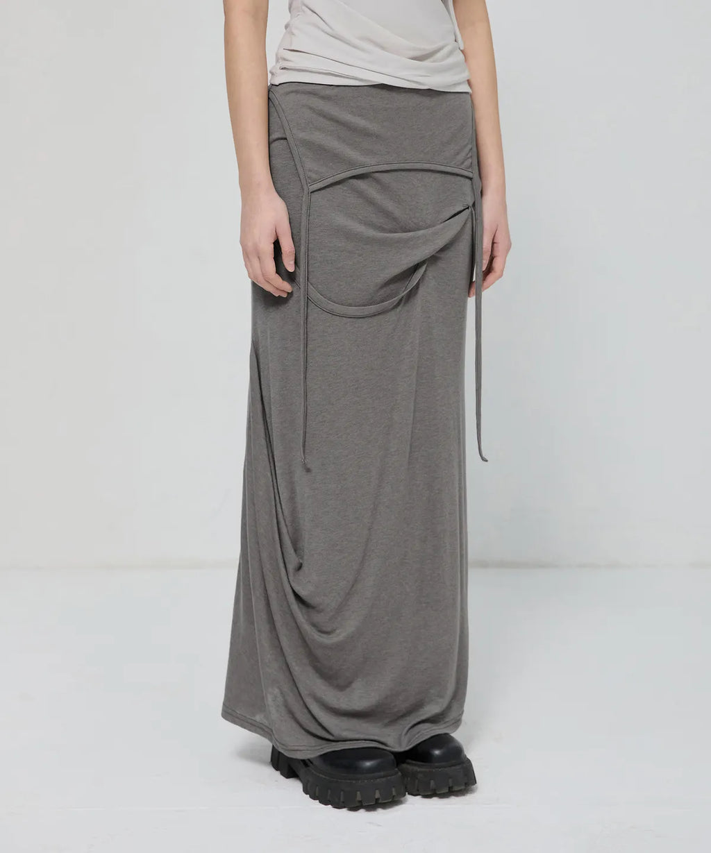 【Flare up】Asymmetrical Draped Long Skirt - 3 colors