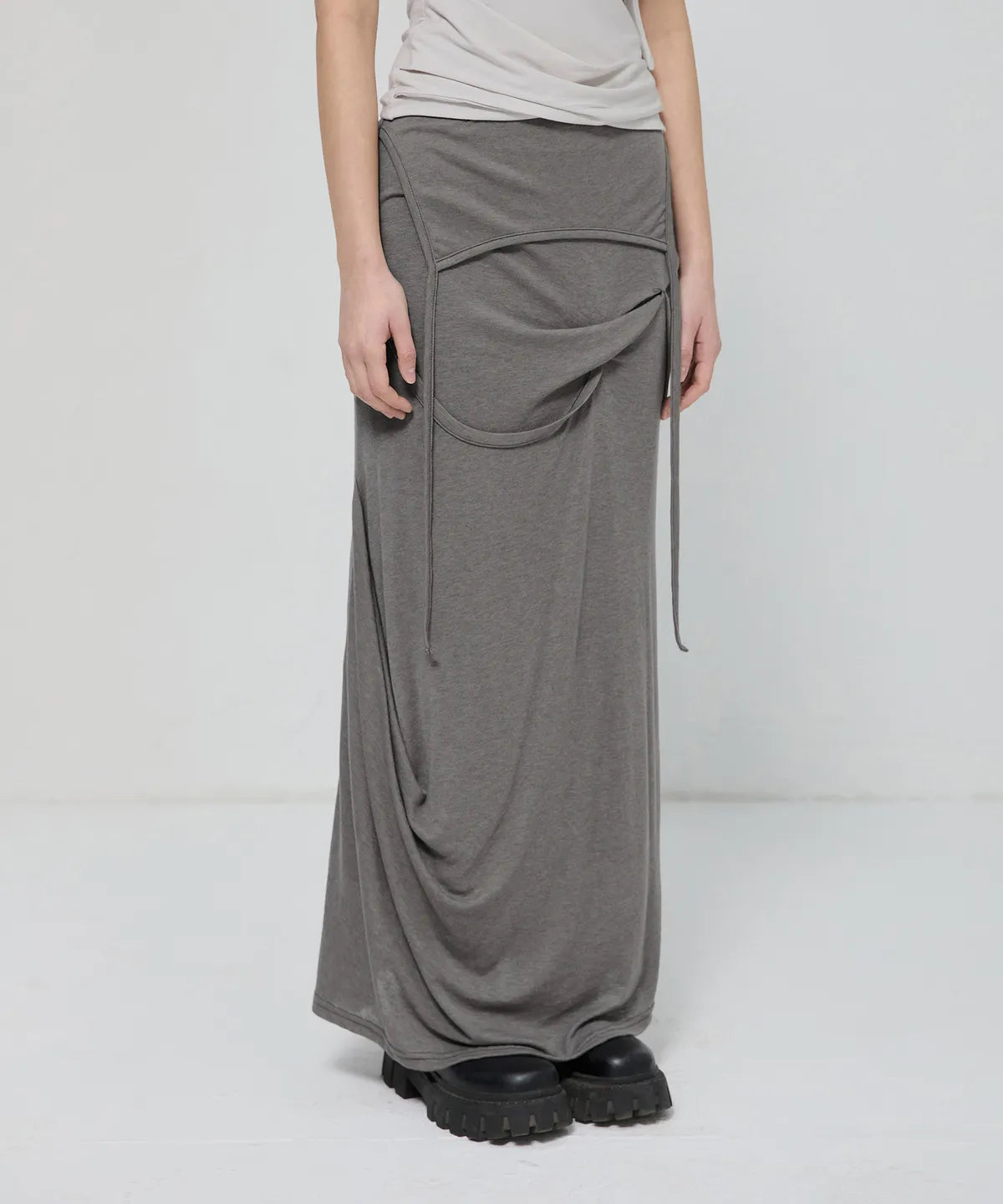 【Flare up】Asymmetrical Draped Long Skirt - 3 colors
