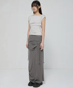 【Flare up】Asymmetrical Draped Long Skirt - 3 colors
