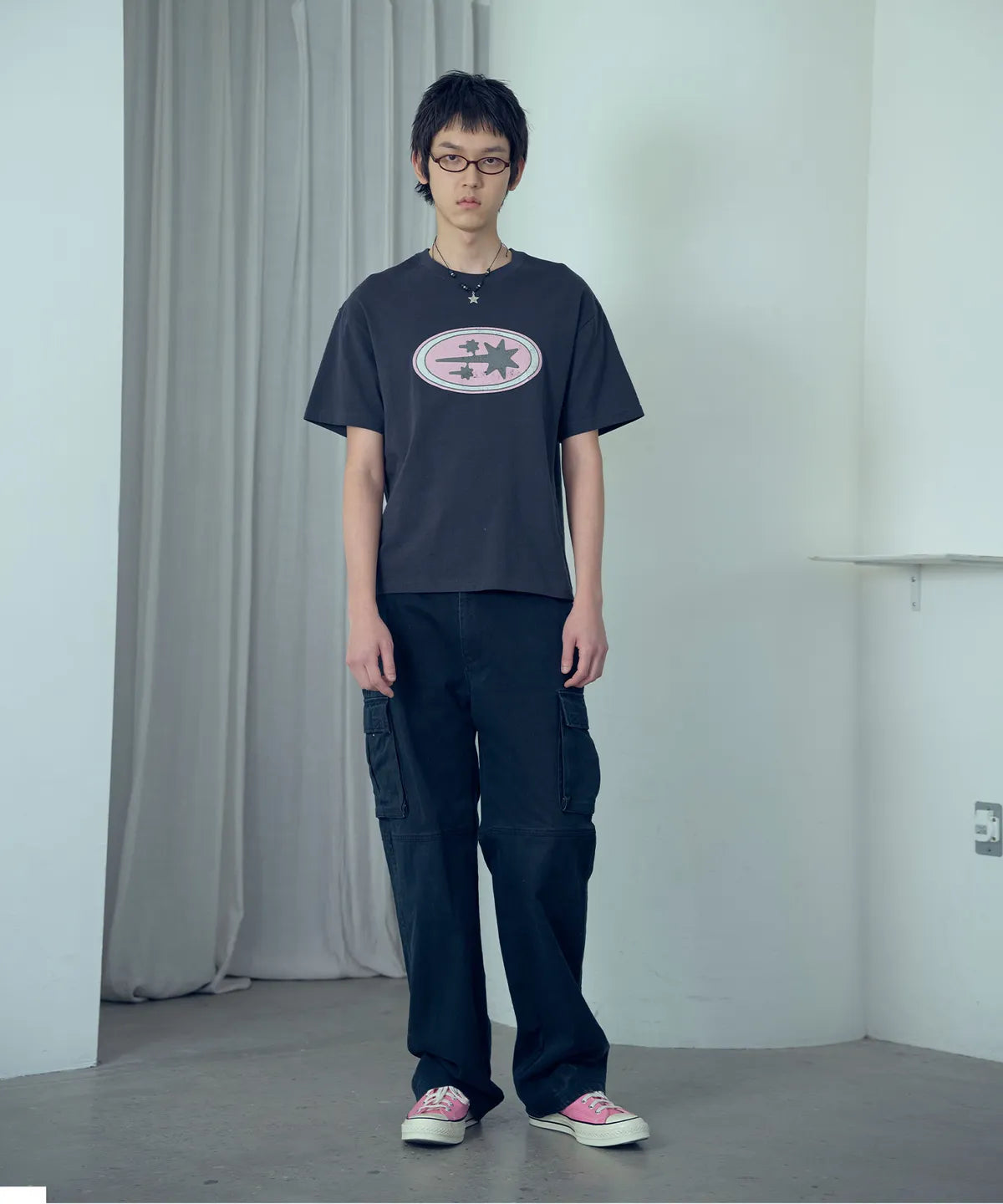 【niceghostclub】oval 3star logo tee [ charcoal / grey ]