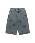 【niceghostclub】 big wide bermuda doodle denim pants [ blue / black ]