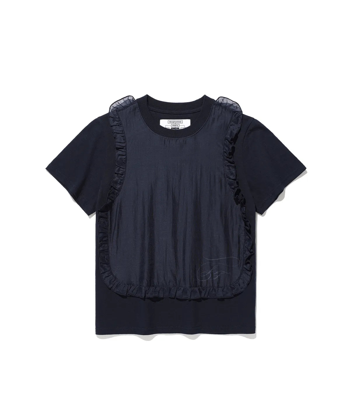 【niceghostclub】FFATS frill apron layered tee [ navy ]