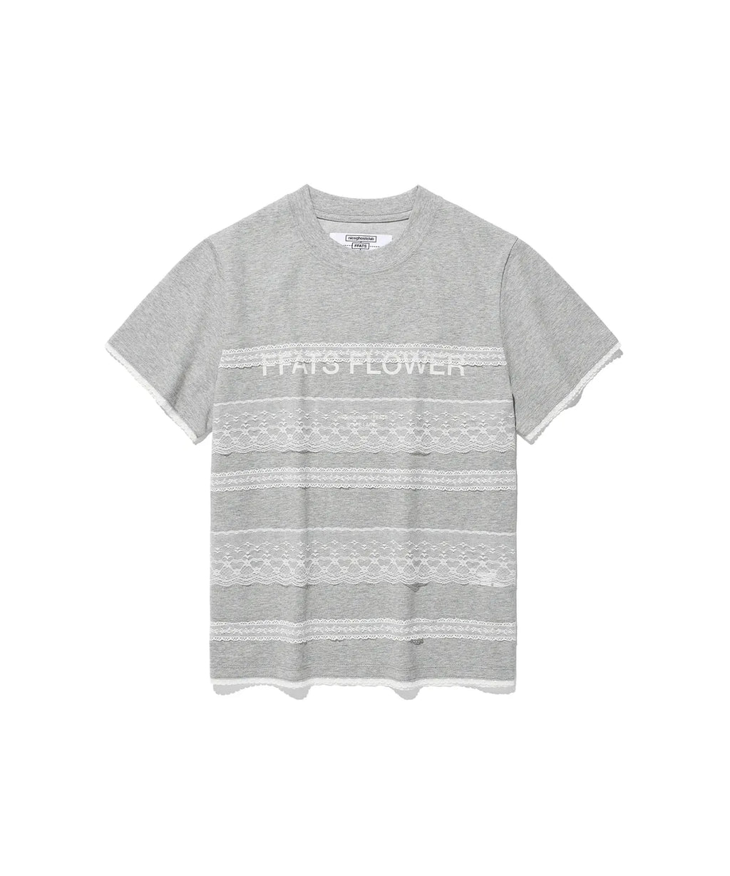 【niceghostclub】FFATS flower logo lace tee [ grey ]