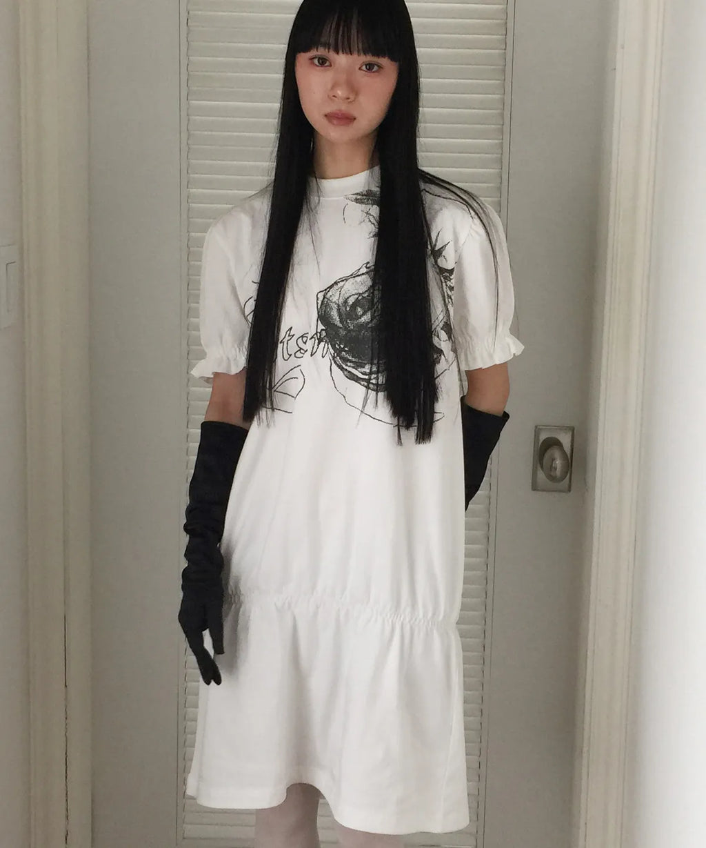 【niceghostclub】FFATS shirring puff midi dress big big tee [ white ]