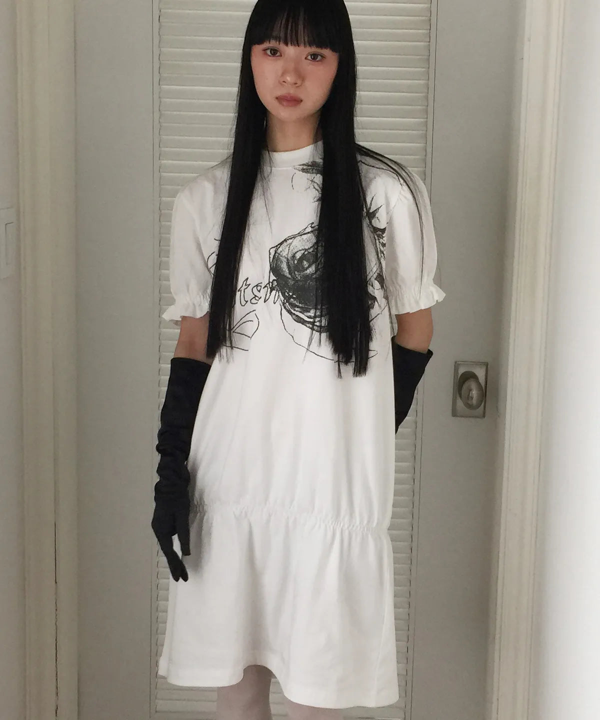【niceghostclub】FFATS shirring puff midi dress big big tee [ white ]