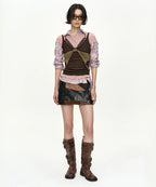 【ADSB】UPSIDE-DOWN LAYERED T-SHIRT [ PINK/BROWN / GREY/BLACK ]