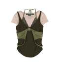 【ADSB】UPSIDE-DOWN LAYERED T-SHIRT [ PINK/BROWN / GREY/BLACK ]