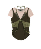【ADSB】UPSIDE-DOWN LAYERED T-SHIRT [ PINK/BROWN / GREY/BLACK ]