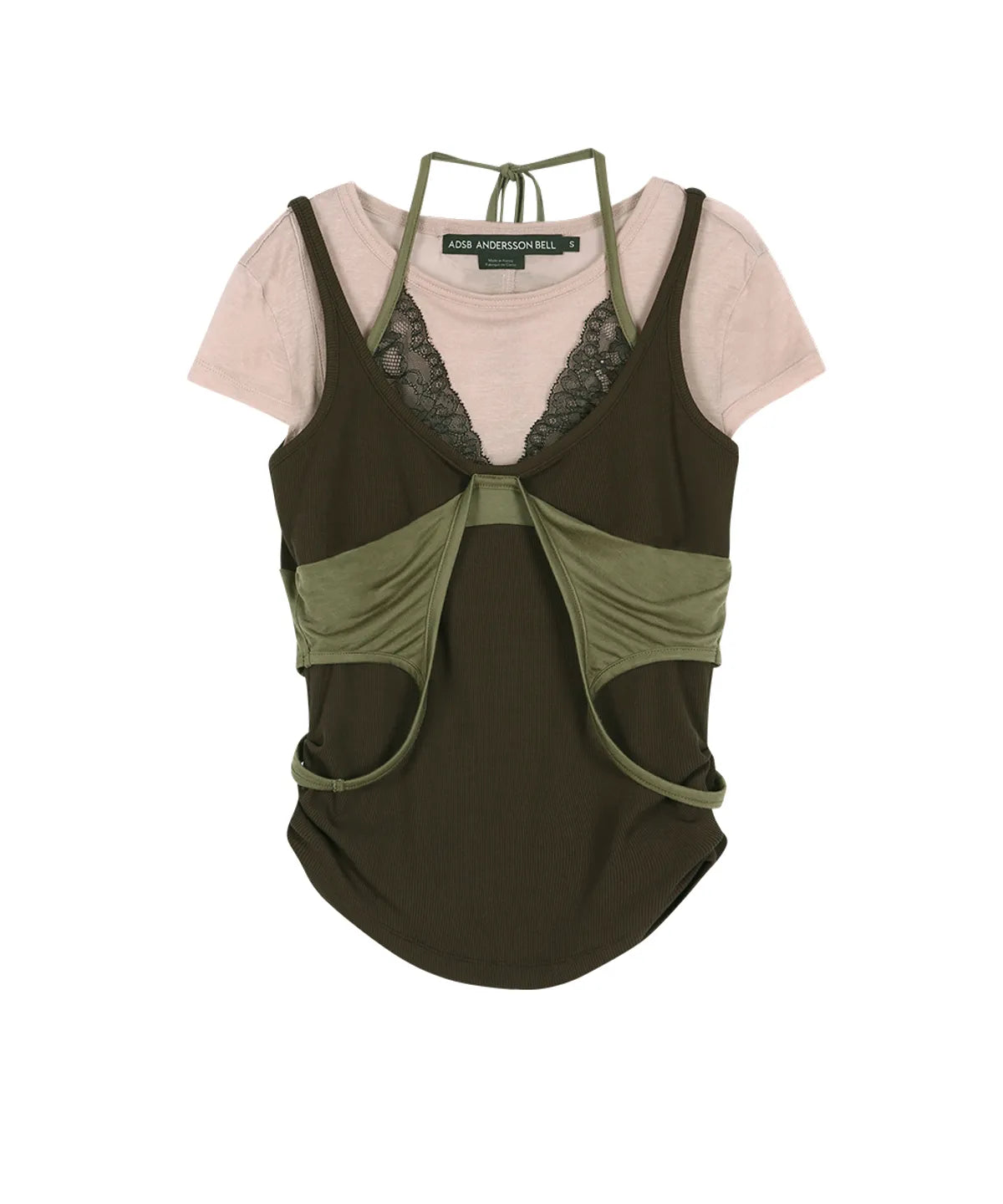 【ADSB】UPSIDE-DOWN LAYERED T-SHIRT [ PINK/BROWN / GREY/BLACK ]