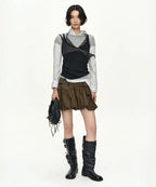【ADSB】UPSIDE-DOWN LAYERED T-SHIRT [ PINK/BROWN / GREY/BLACK ]