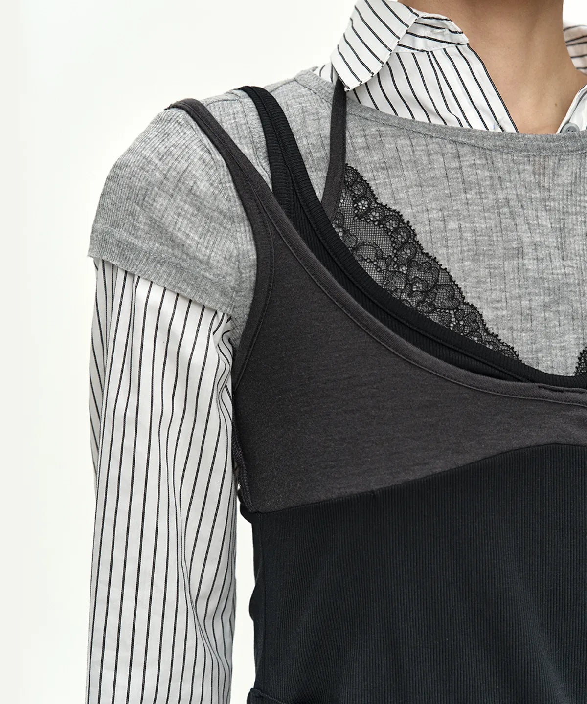 【ADSB】UPSIDE-DOWN LAYERED T-SHIRT [ PINK/BROWN / GREY/BLACK ]