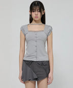 【Flare up】Lace Sleeve Top [Black / White / Gray]