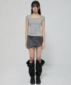 【Flare up】Lace Sleeve Top [Black / White / Gray]