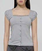 【Flare up】Lace Sleeve Top [Black / White / Gray]