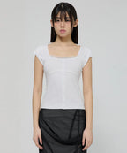 【Flare up】Lace Sleeve Top [Black / White / Gray]