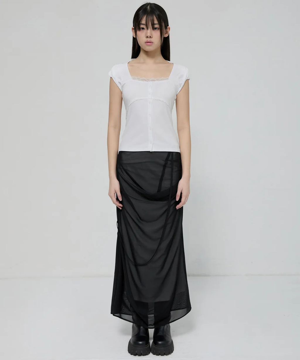 【Flare up】Lace Sleeve Top [Black / White / Gray]