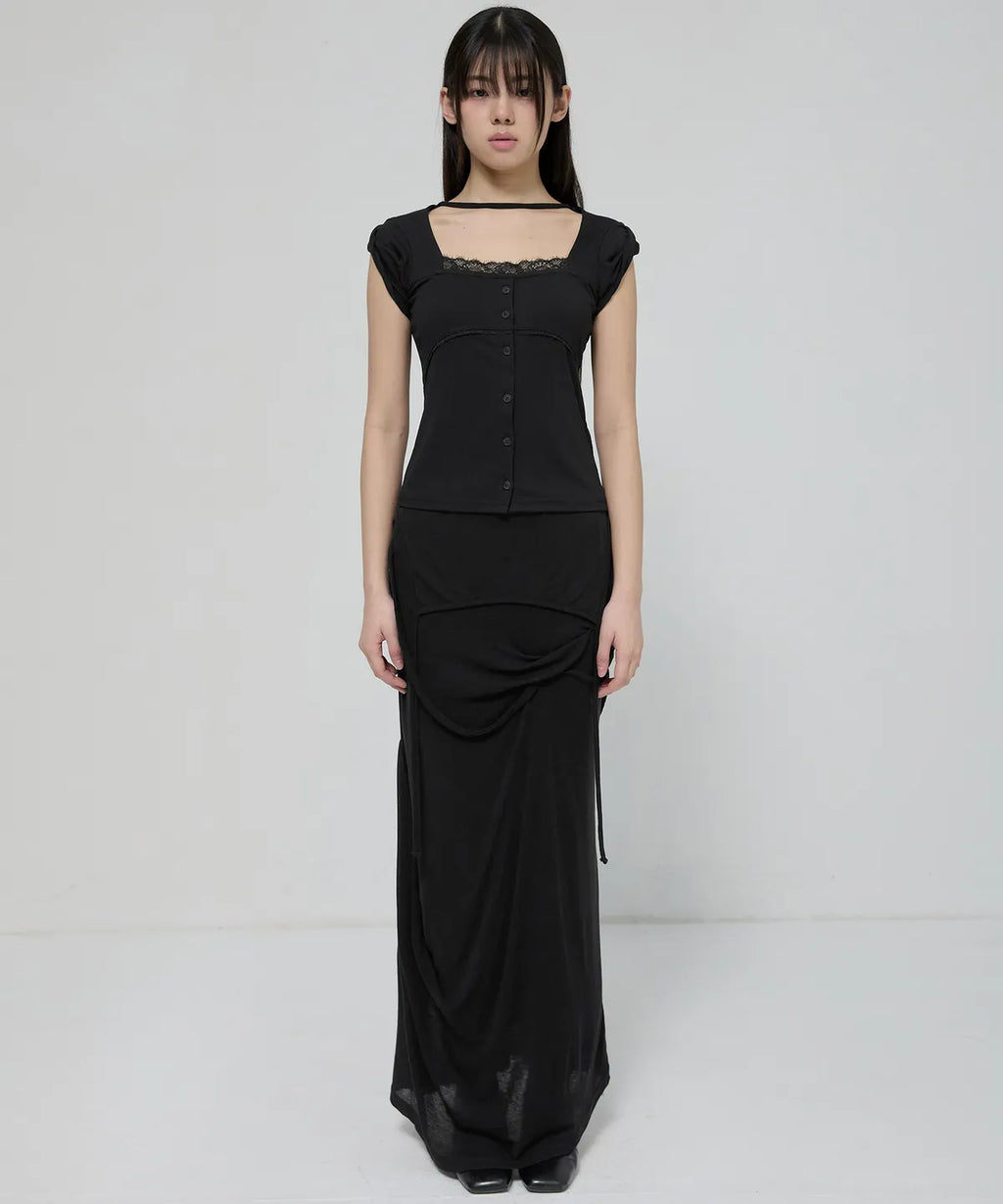 【Flare up】Lace Sleeve Top [Black / White / Gray]