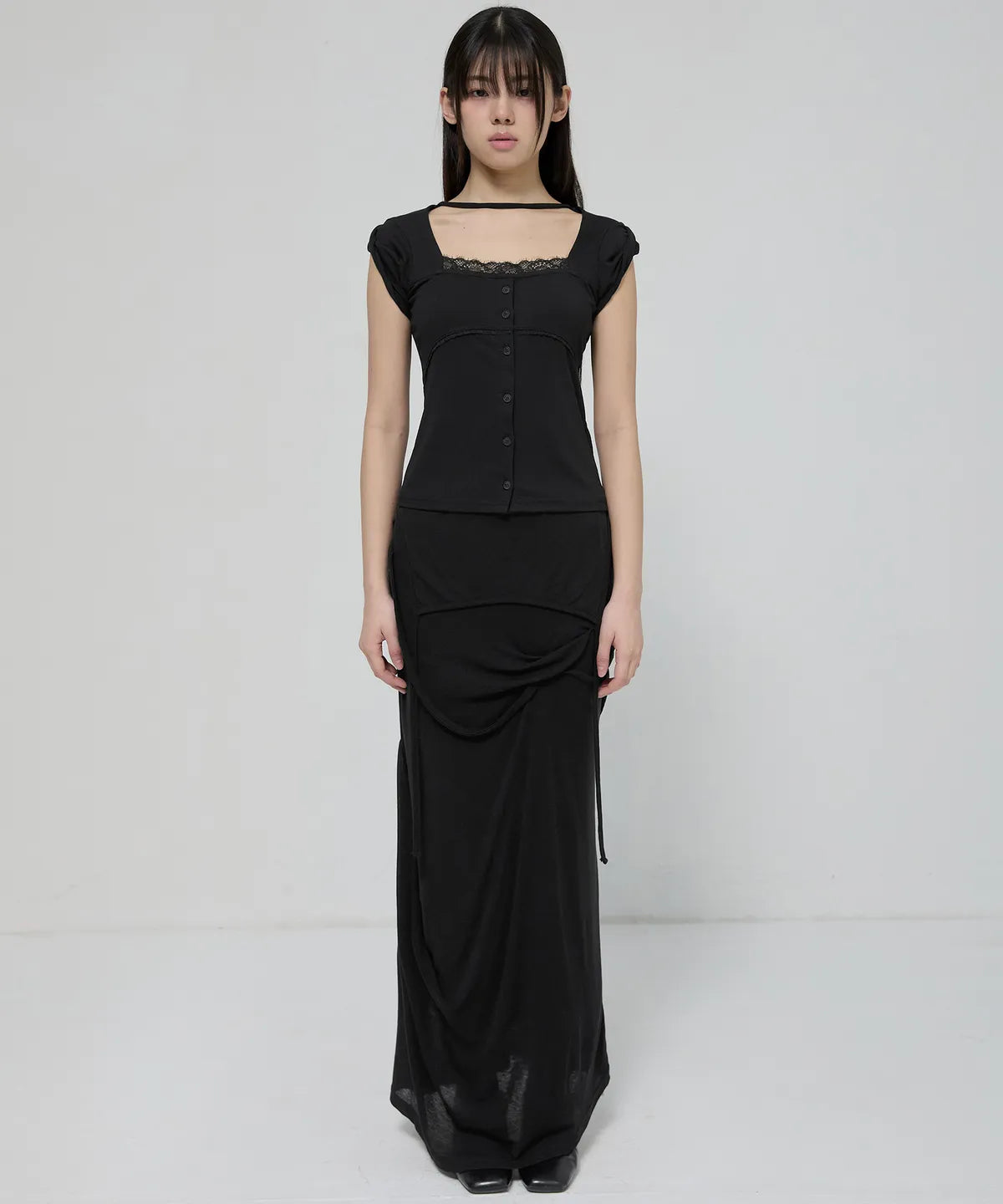 【Flare up】Lace Sleeve Top [Black / White / Gray]