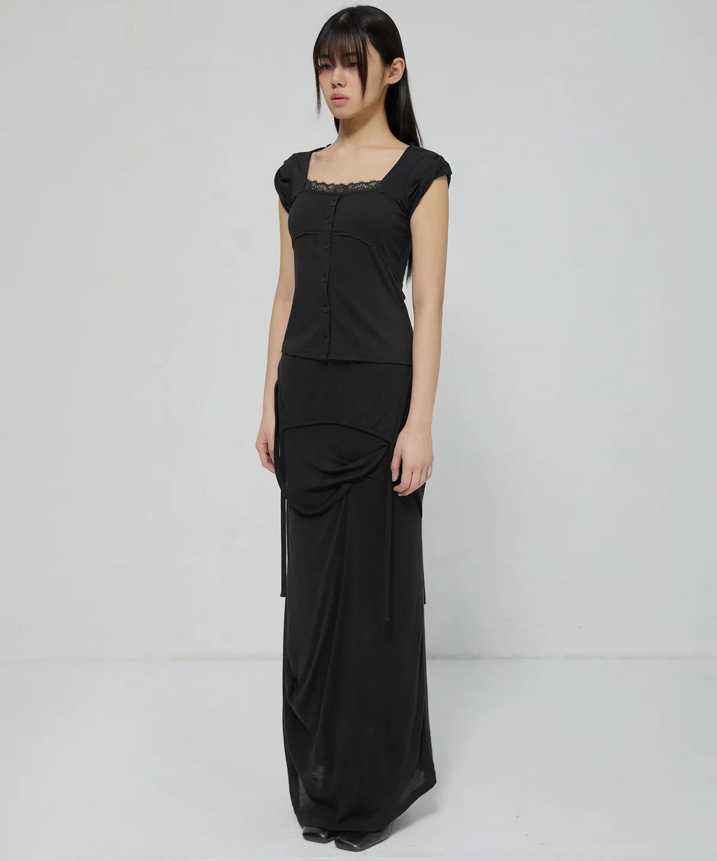 【Flare up】Lace Sleeve Top [Black / White / Gray]