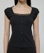 【Flare up】Lace Sleeve Top [Black / White / Gray]