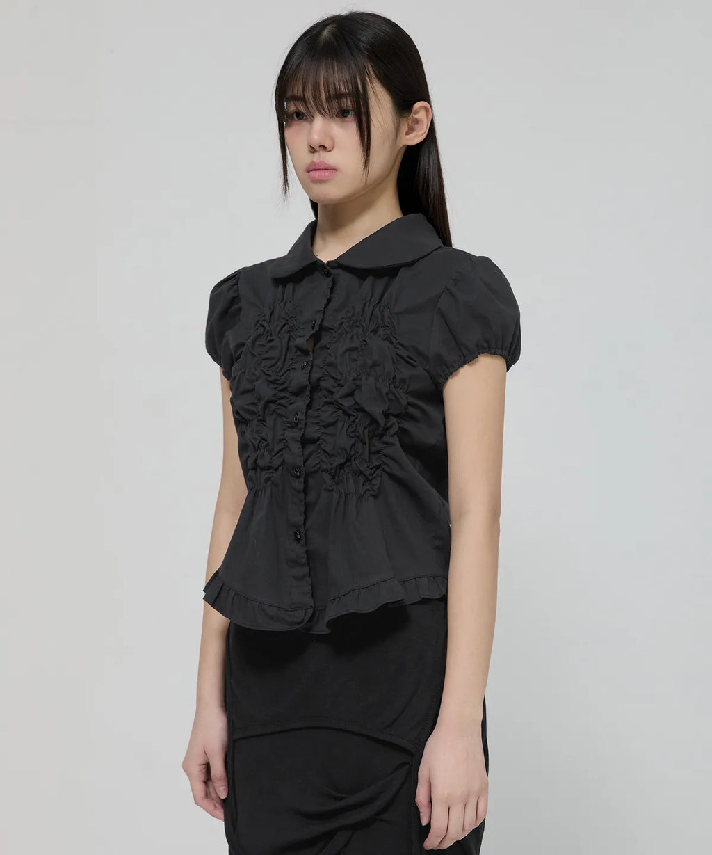 【Flare up】Cloud Puff Blouse [Black / White]