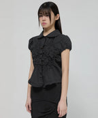 【Flare up】Cloud Puff Blouse [Black / White]