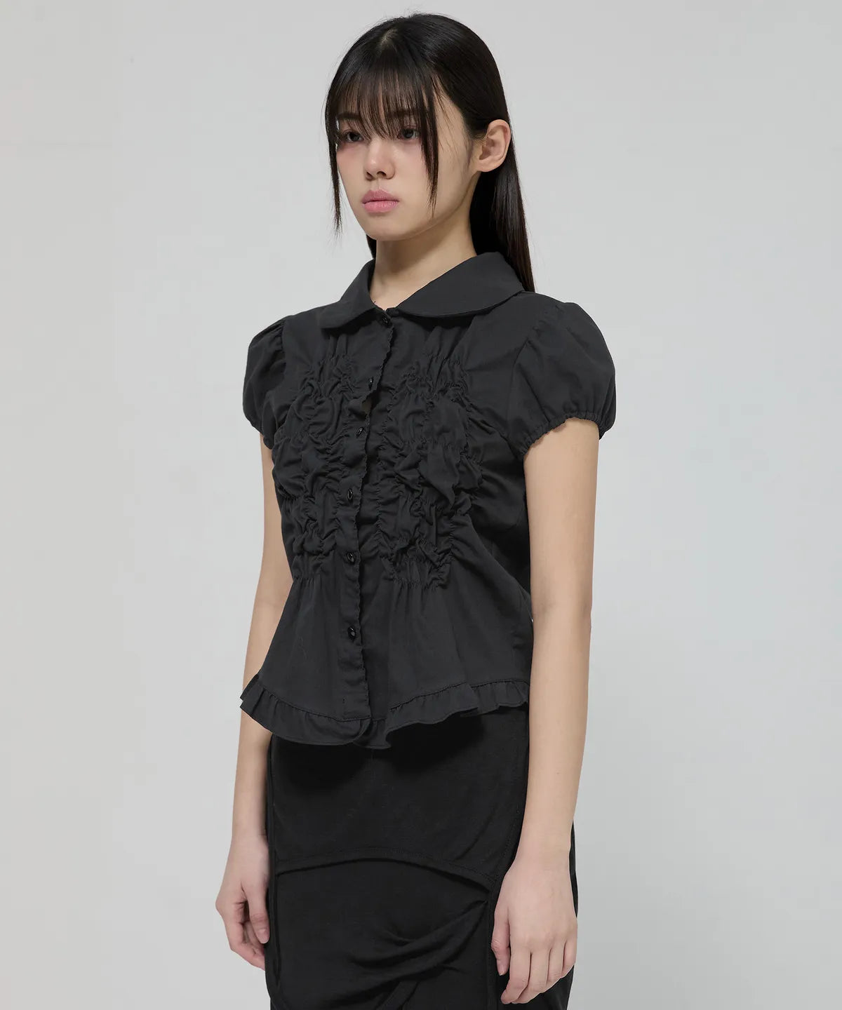 【Flare up】Cloud Puff Blouse [Black / White]