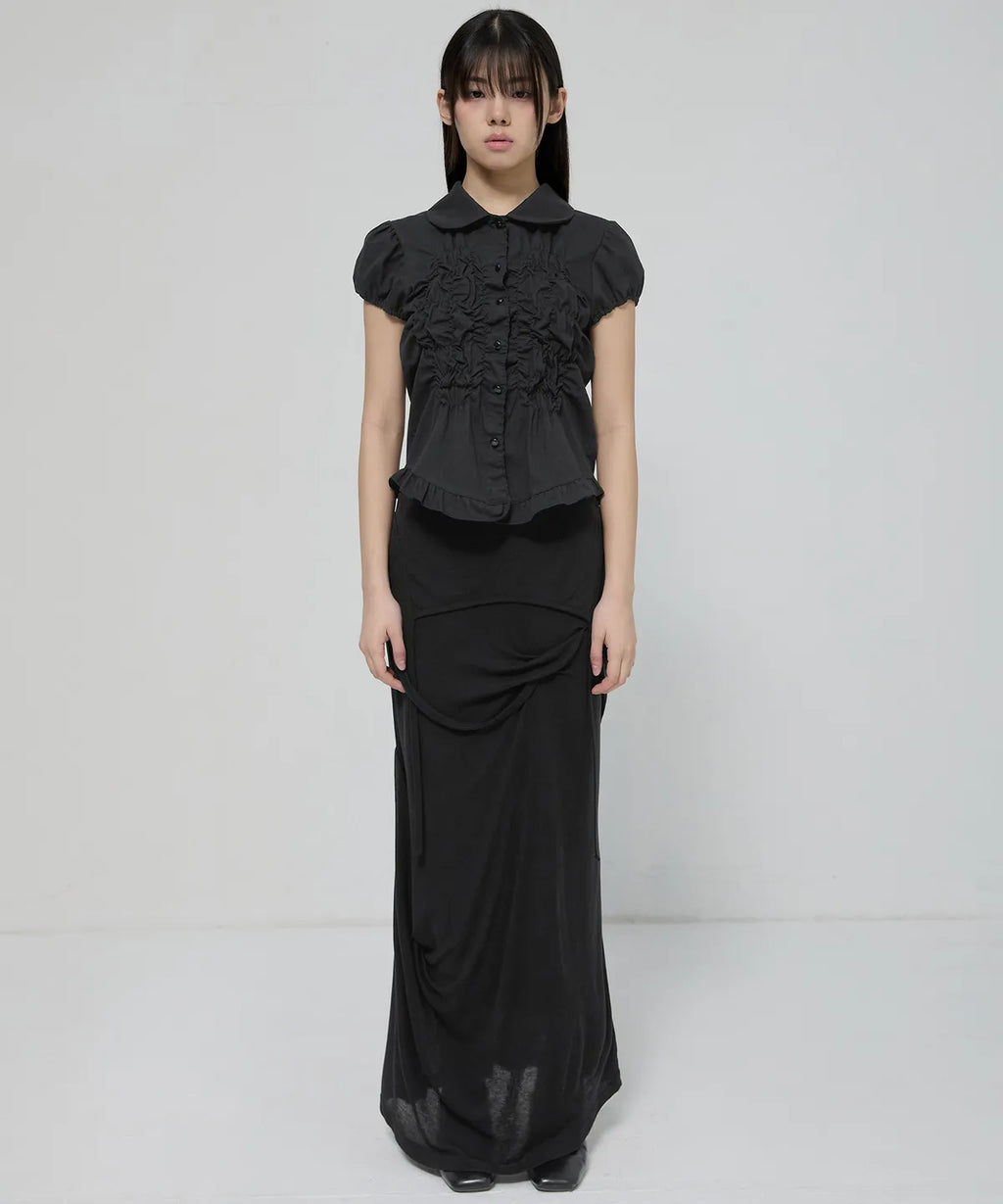 【Flare up】Cloud Puff Blouse [Black / White]
