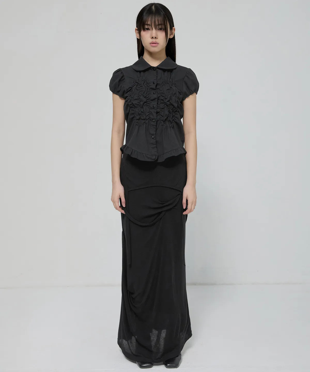【Flare up】Cloud Puff Blouse [Black / White]