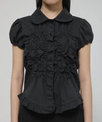 【Flare up】Cloud Puff Blouse [Black / White]