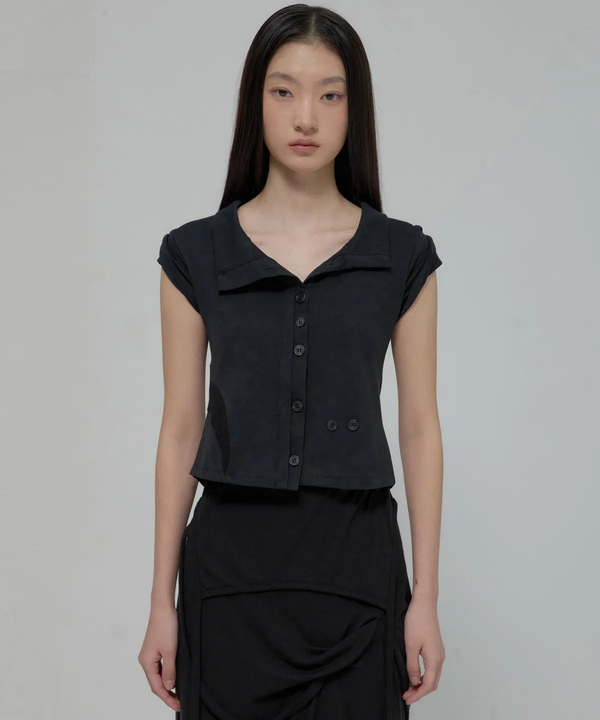 【Flare up】Paneled Half Shirts [Black / Gray]