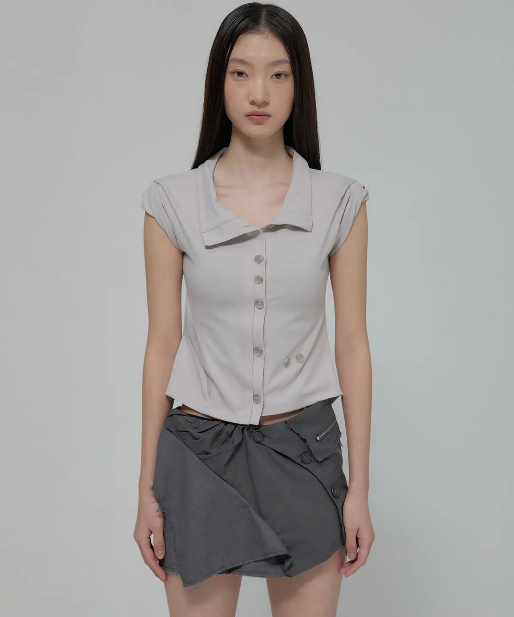 【Flare up】Paneled Half Shirts [Black / Gray]