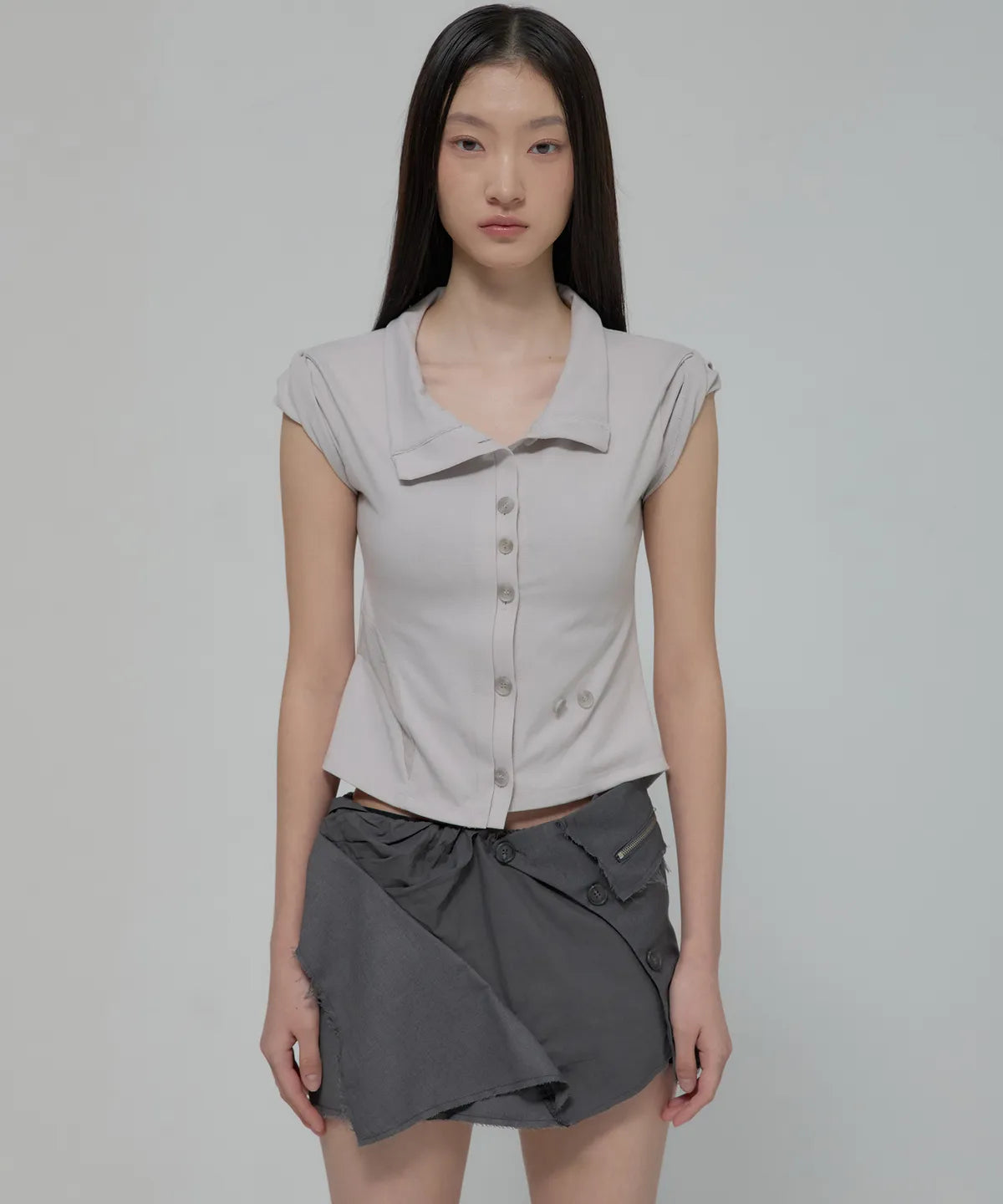 【Flare up】Paneled Half Shirts [Black / Gray]