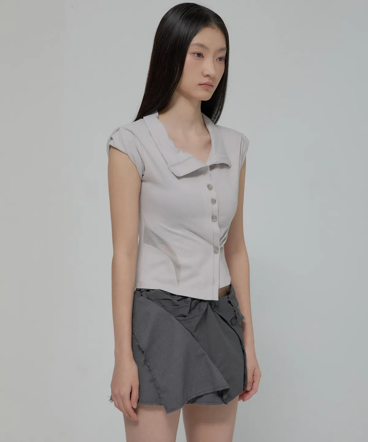 【Flare up】Paneled Half Shirts [Black / Gray]