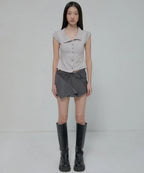 【Flare up】Paneled Half Shirts [Black / Gray]