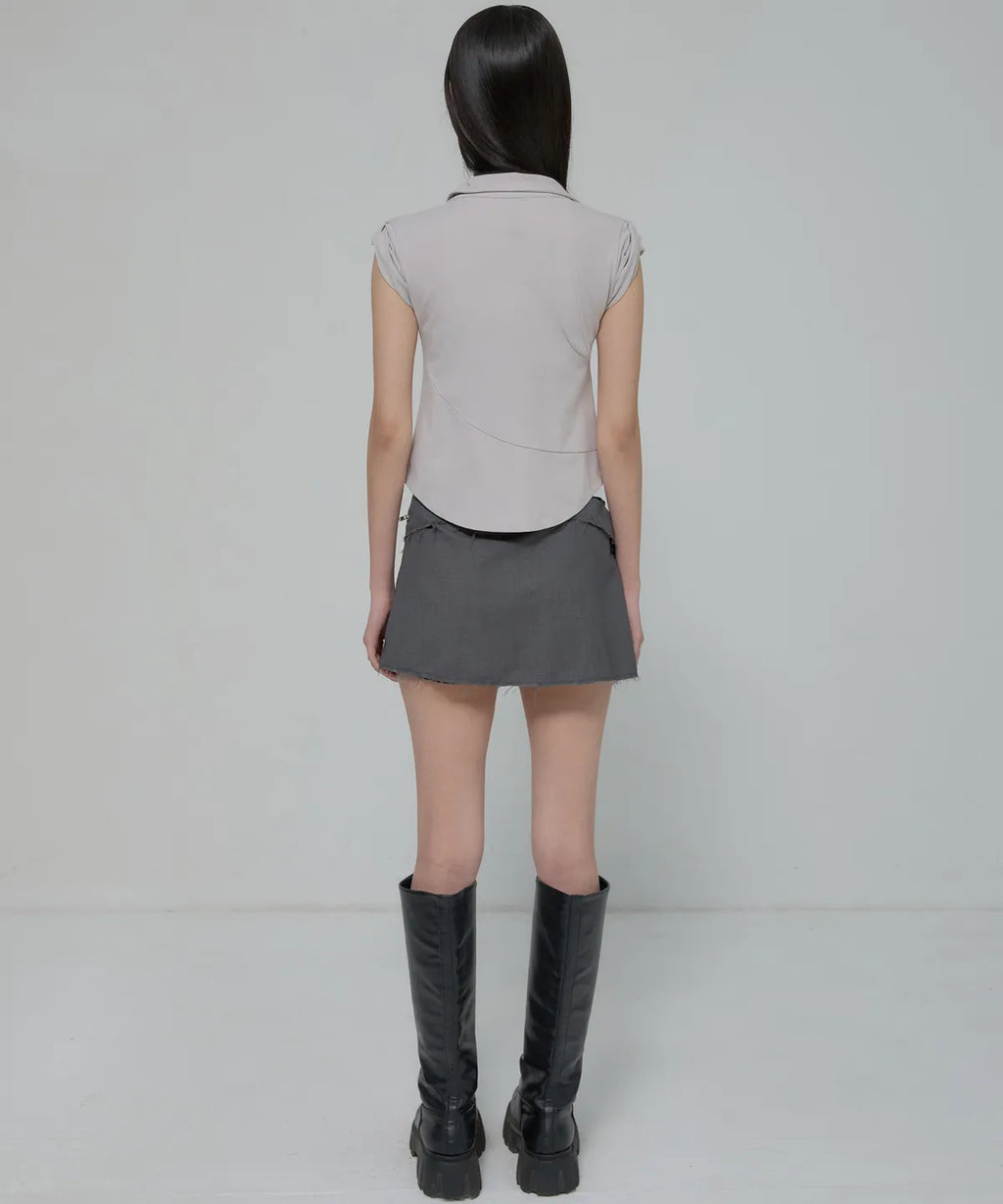 【Flare up】Paneled Half Shirts [Black / Gray]