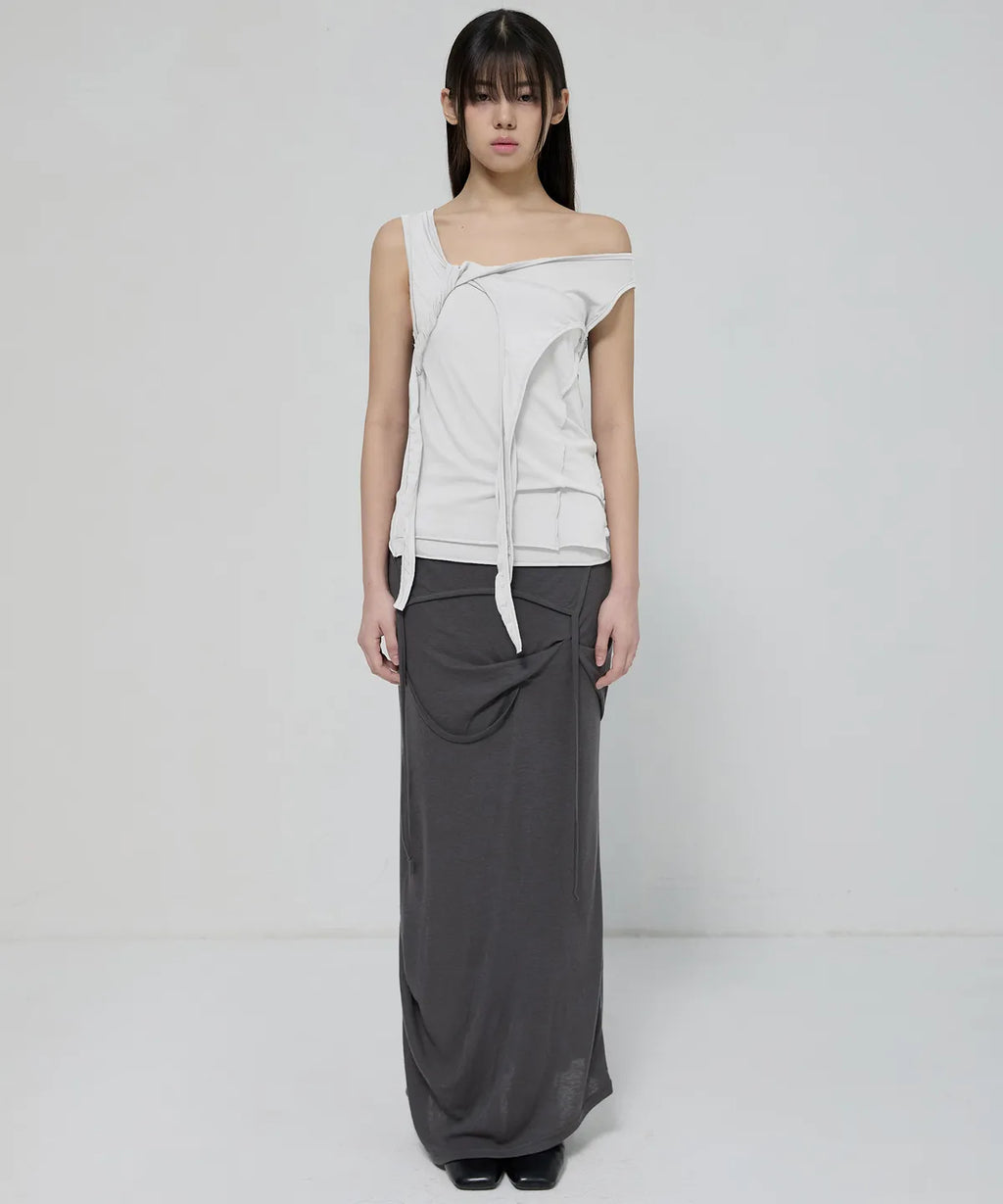【Flare up】3-Layered Braided Sleeveless [Black / White / Gray]