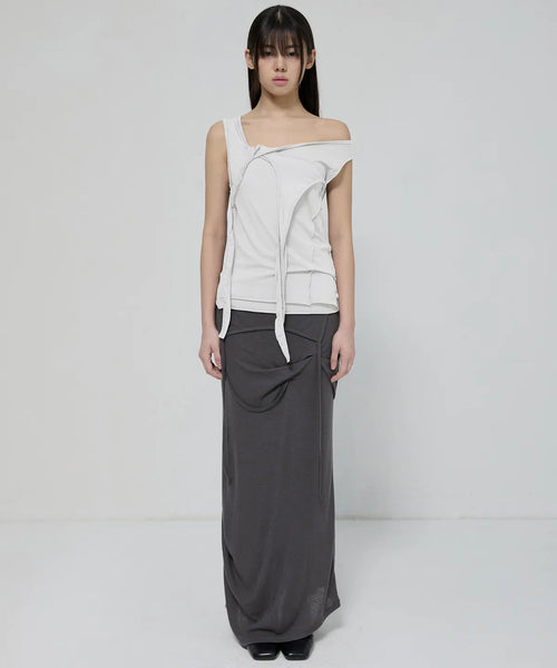 【Flare up】3-Layered Braided Sleeveless [Black / White / Gray]