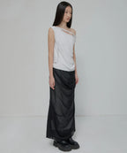 【Flare up】Braided Drape One-Shoulder Top  [Black / White]