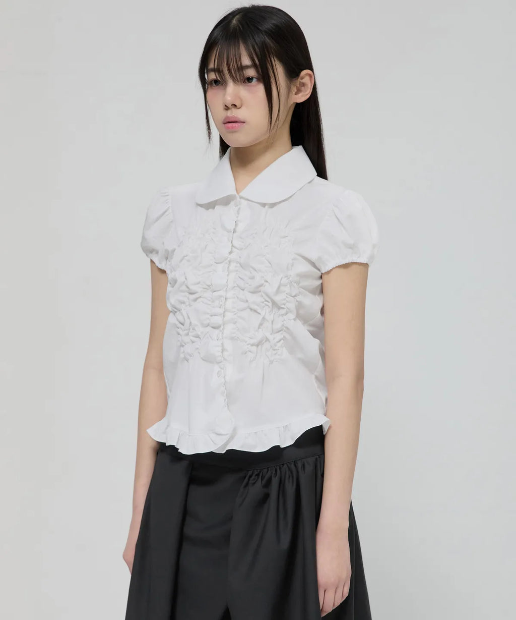 【Flare up】Cloud Puff Blouse [Black / White]
