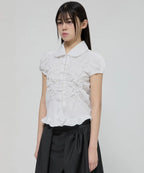 【Flare up】Cloud Puff Blouse [Black / White]