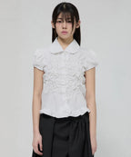 【Flare up】Cloud Puff Blouse [Black / White]