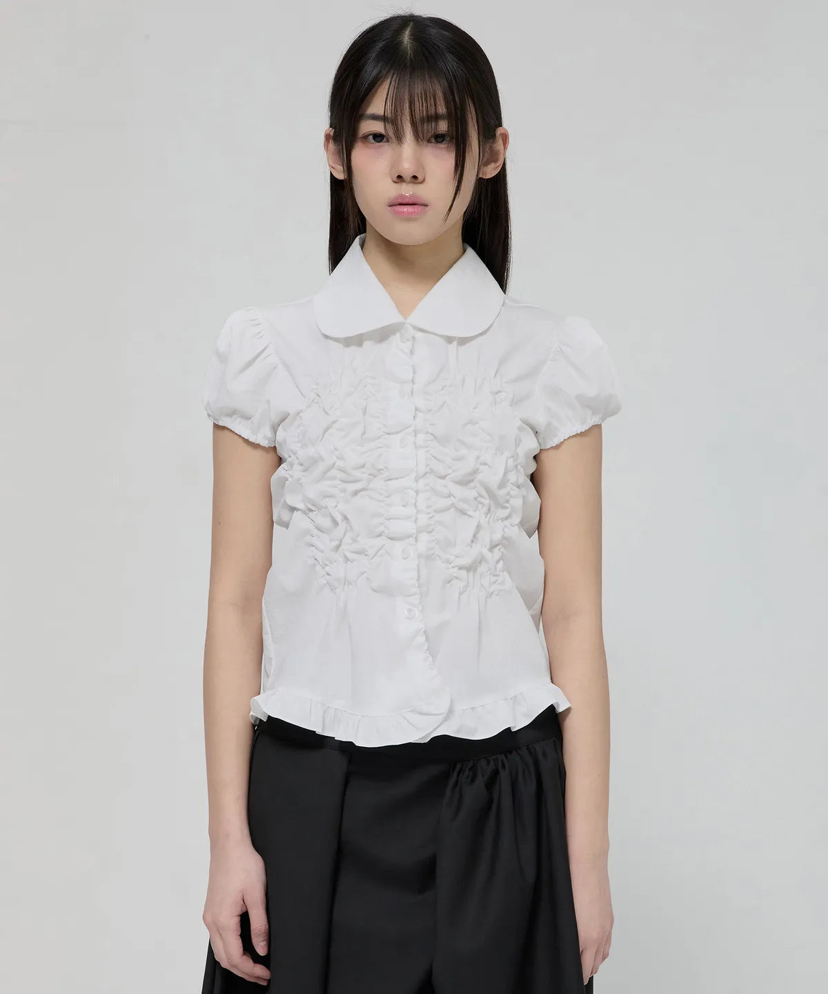 【Flare up】Cloud Puff Blouse [Black / White]