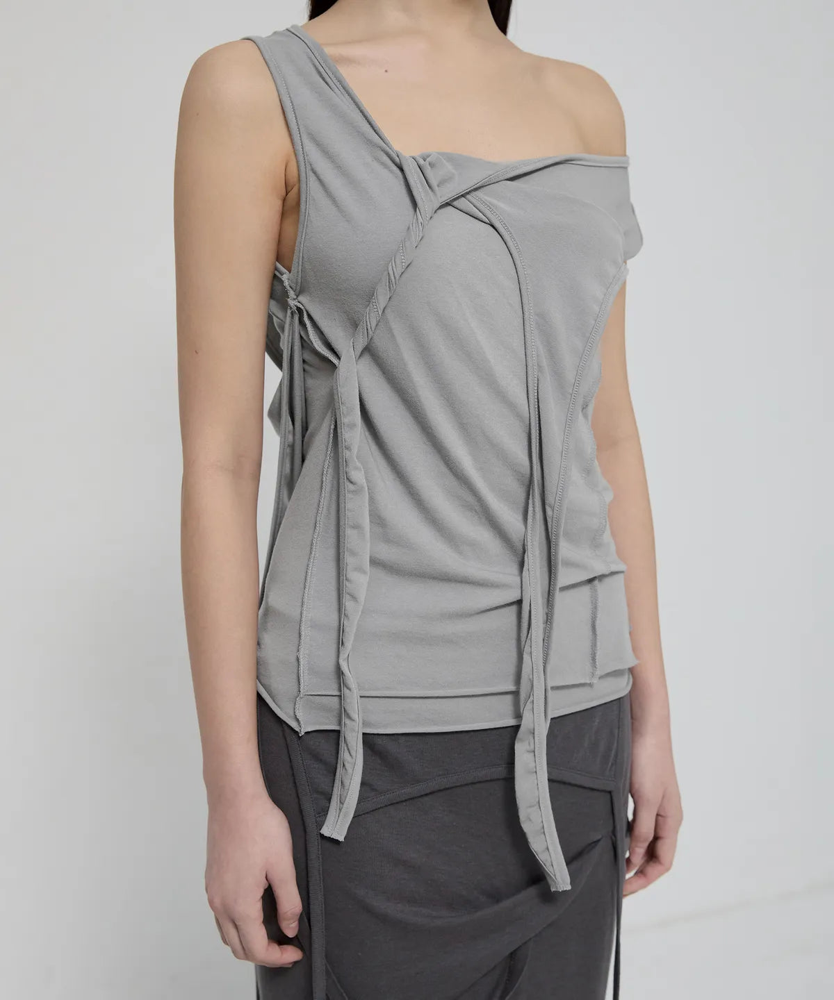 【Flare up】3-Layered Braided Sleeveless [Black / White / Gray]