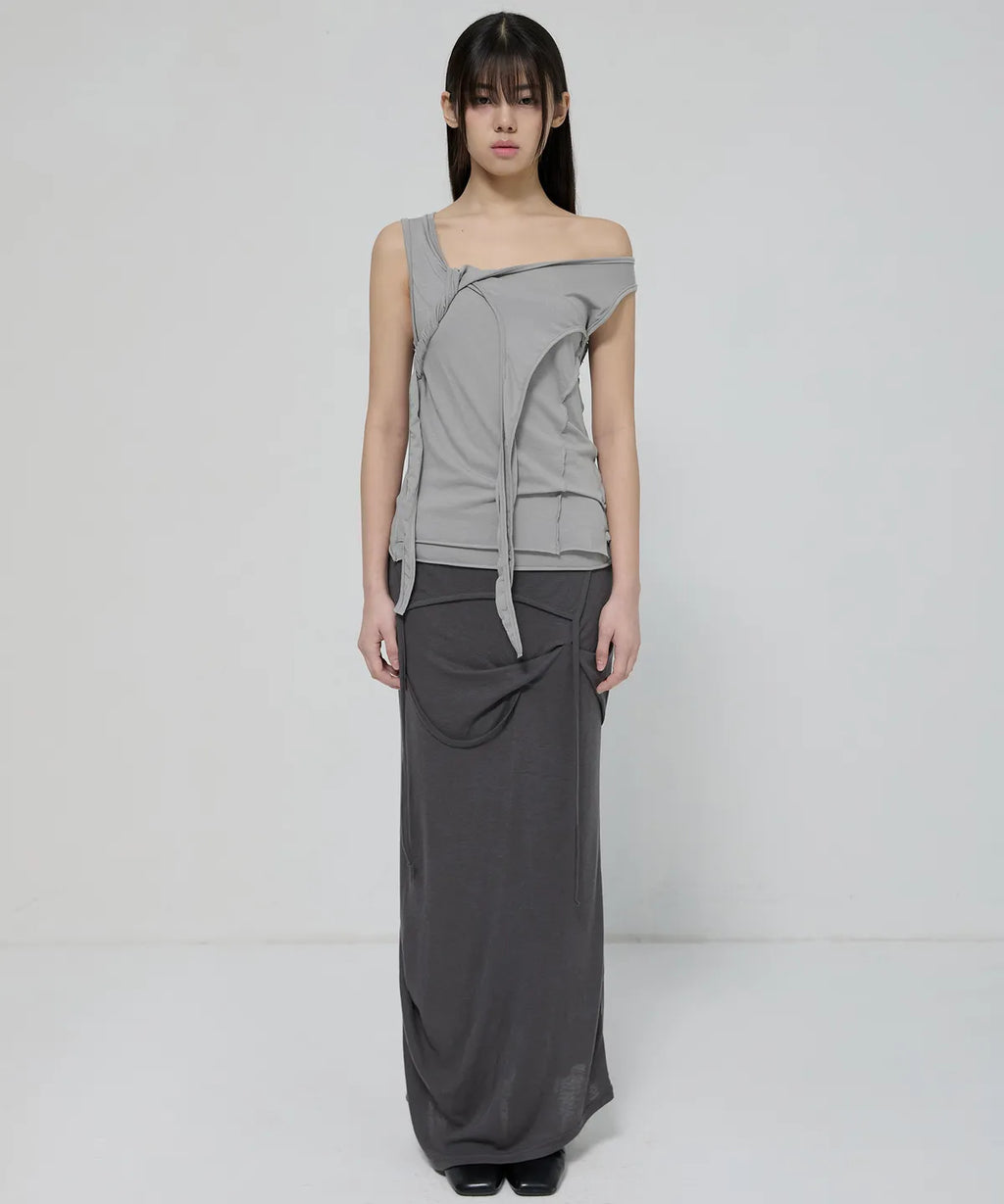 【Flare up】3-Layered Braided Sleeveless [Black / White / Gray]