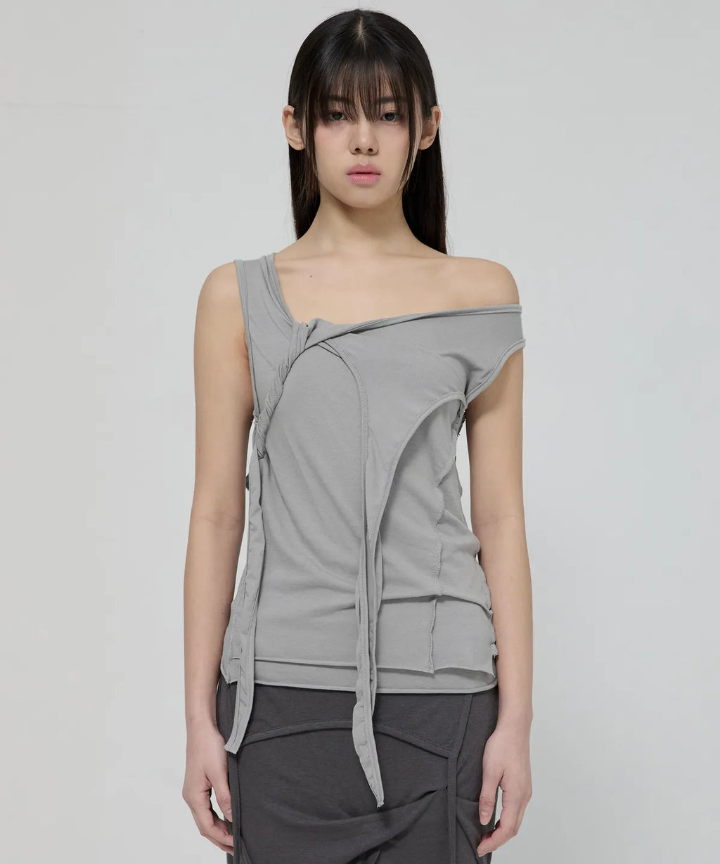 【Flare up】3-Layered Braided Sleeveless [Black / White / Gray]
