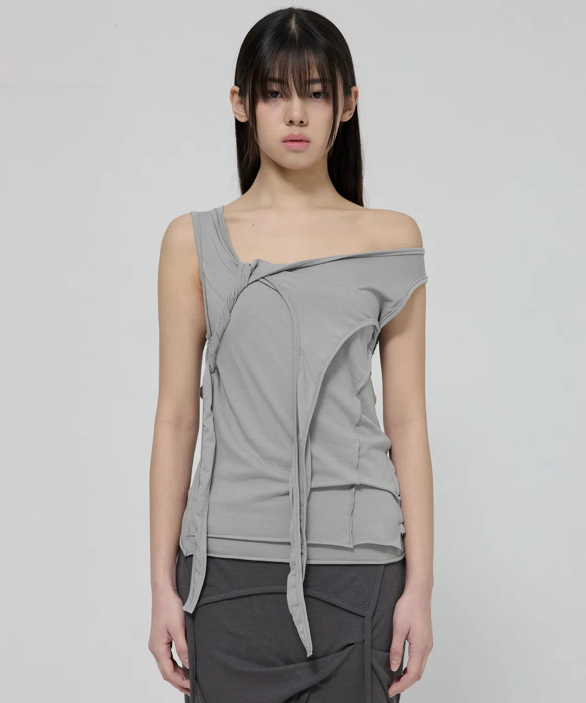 【Flare up】3-Layered Braided Sleeveless [Black / White / Gray]